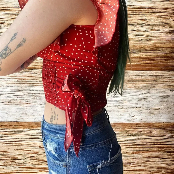 Shein Women's Red Polka Dot Ruffle Sleeve Crop Top Size XS - Picture 4 of 4